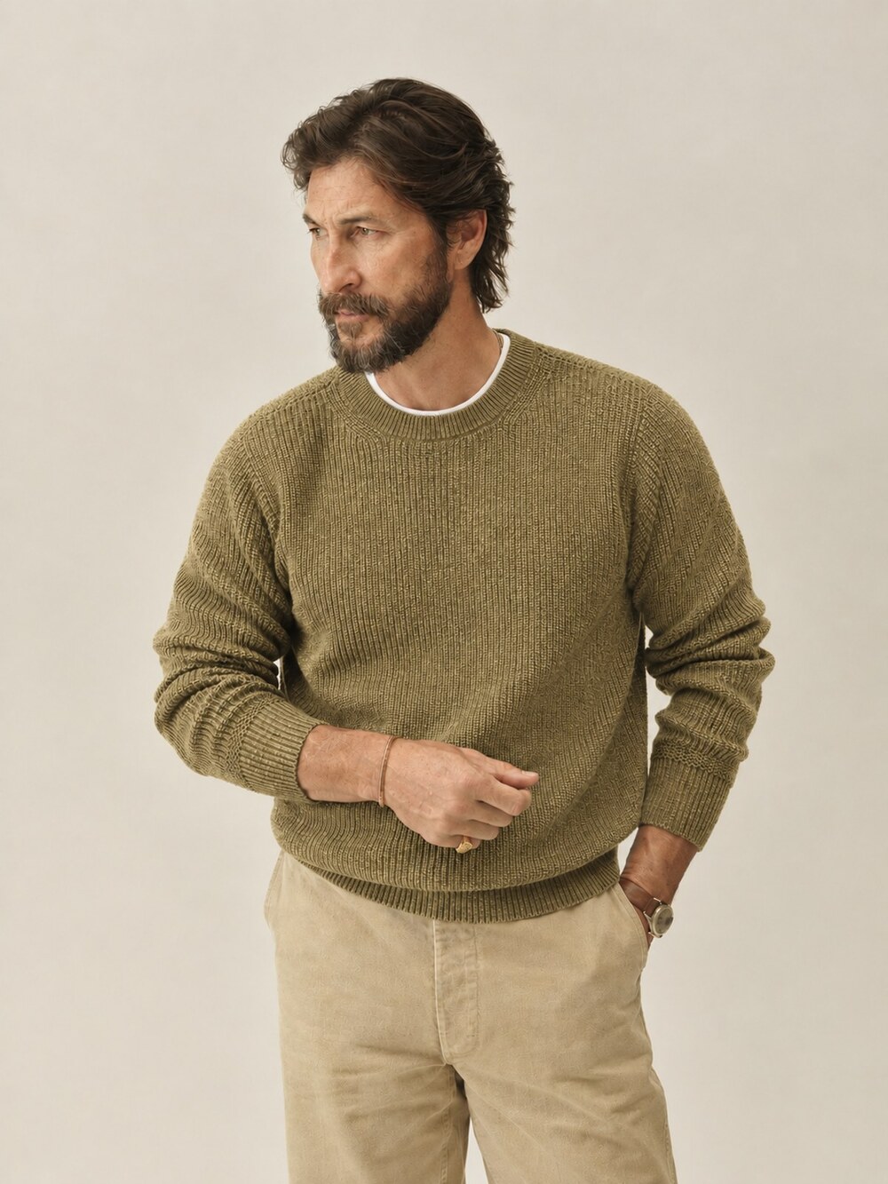 Buck Mason Golden Olive Seafarer Cotton Rib Crew Sz XL MSRP $268 NWI [DA24]